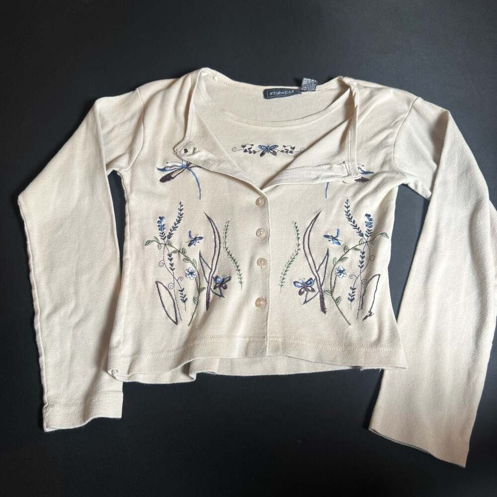 Starwear Vintage Embroidered Dragonfly Floral 1piece Cardigan Tank Size M